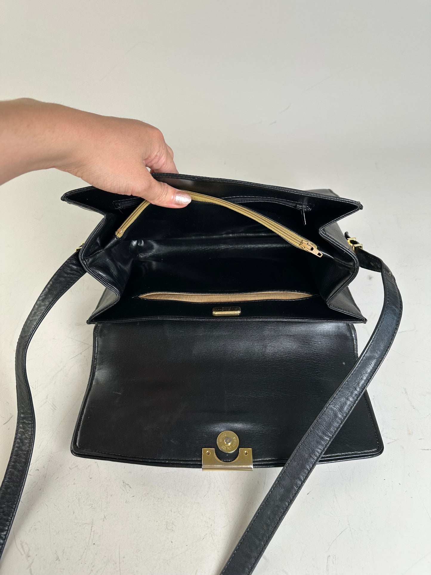 Vintage Givenchy Embossed Leather Shoulder Bag Black Gold