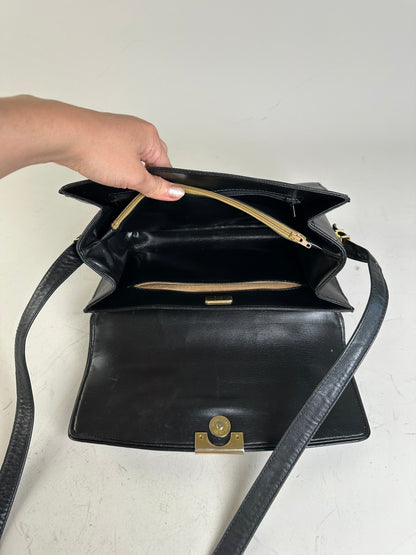 Vintage Givenchy Embossed Leather Shoulder Bag Black Gold