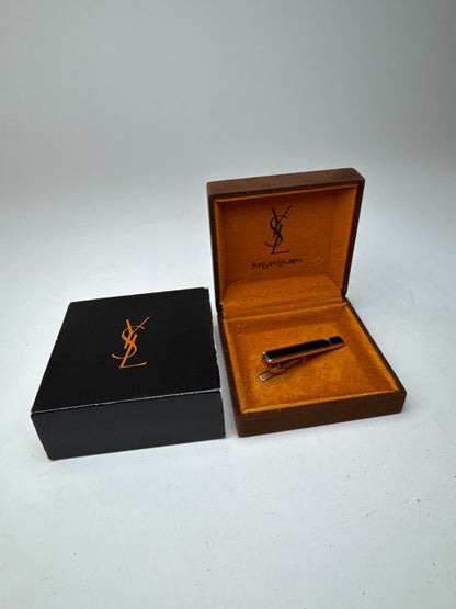 Vintage Yves Saint Laurent money Tie clamp black silver