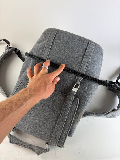 Vintage Emporio Armani Wool Felt Backpack Grey Silver Hardware