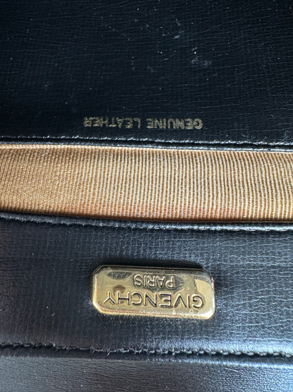 Vintage Givenchy Embossed Leather Shoulder Bag Black Gold