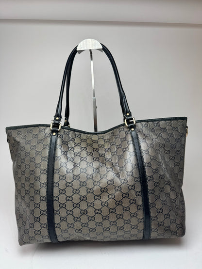 Vintage Gucci Monogram Leather Tote Bag Black Grey