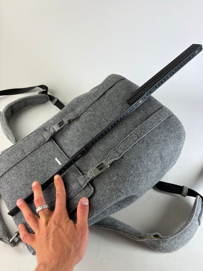 Vintage Emporio Armani Wool Felt Backpack Grey Silver Hardware