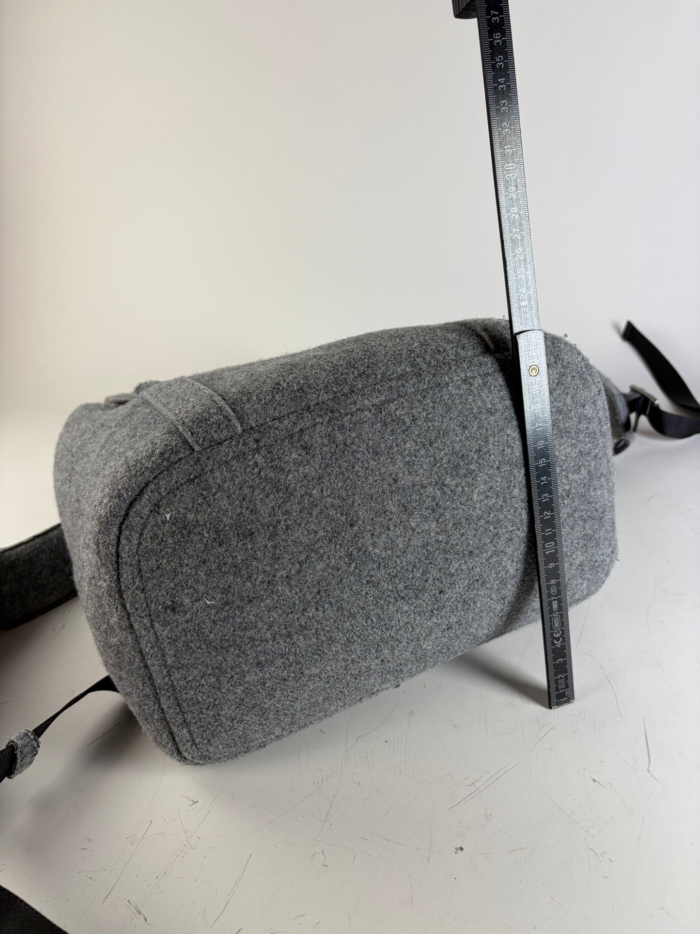 Vintage Emporio Armani Wool Felt Backpack Grey Silver Hardware