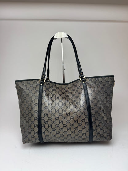 Vintage Gucci Monogram Leather Tote Bag Black Grey