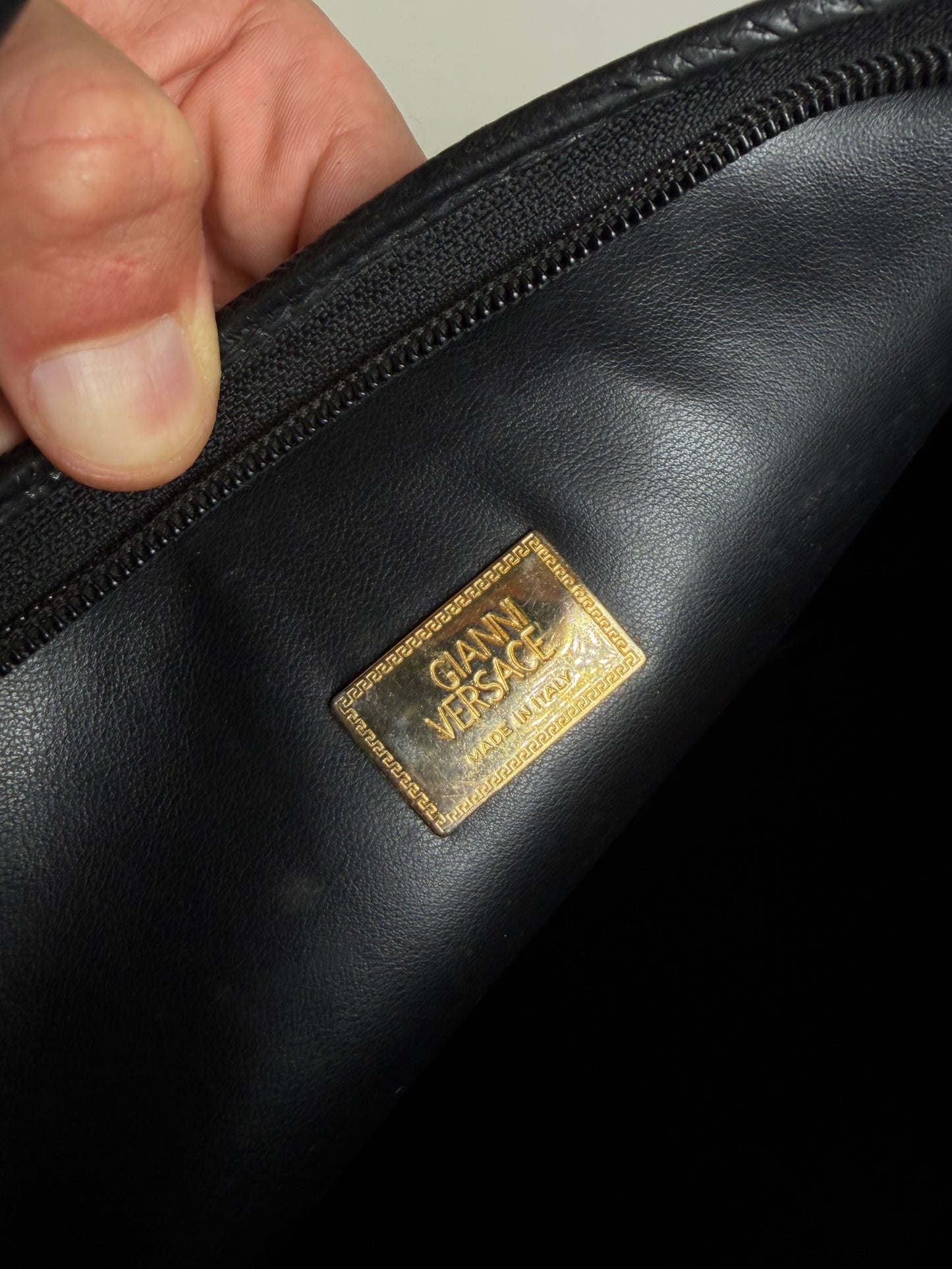 Vintage Gianni Versace Pebbled Leather Flap Clutch Black Gold