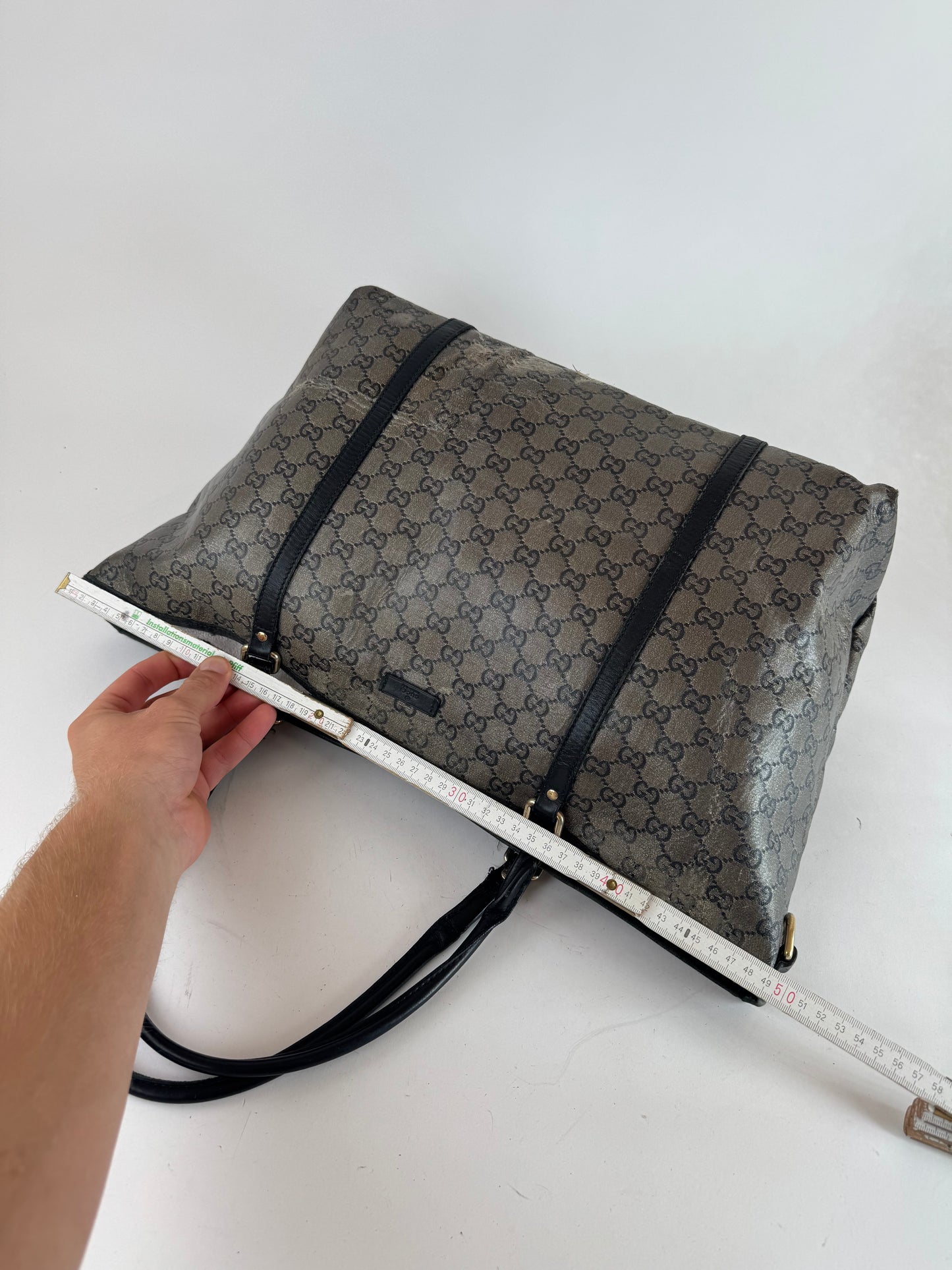 Vintage Gucci Monogram Leather Tote Bag Black Grey