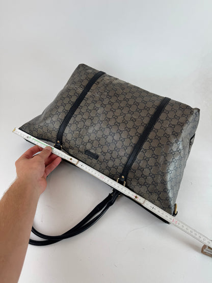 Vintage Gucci Monogram Leather Tote Bag Black Grey