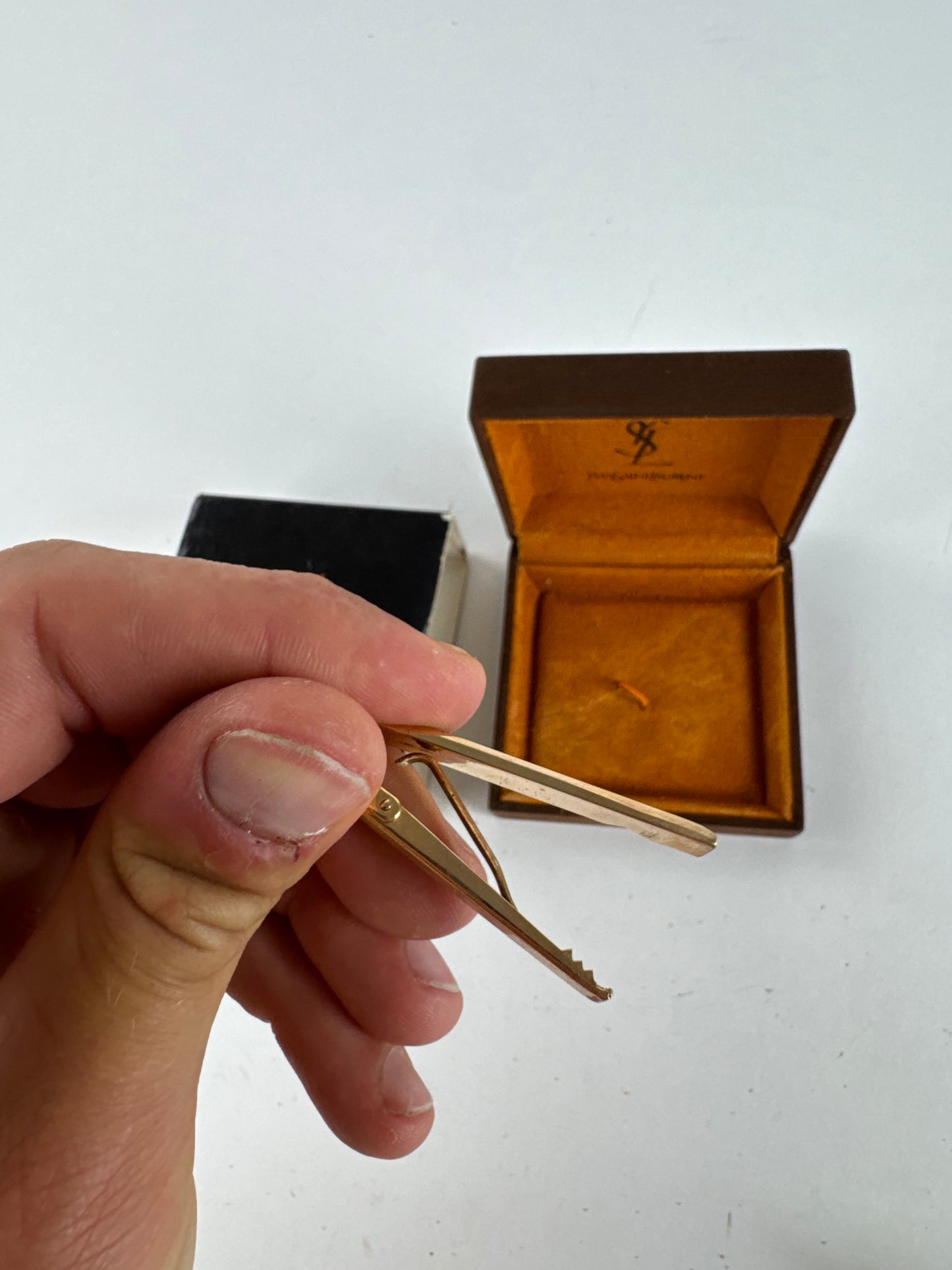 Vintage Yves Saint Laurent money Tie clamp black silver