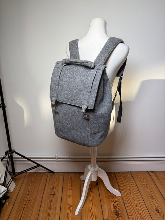 Vintage Emporio Armani Wool Felt Backpack Grey Silver Hardware
