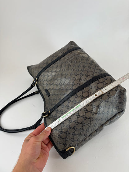 Vintage Gucci Monogram Leather Tote Bag Black Grey