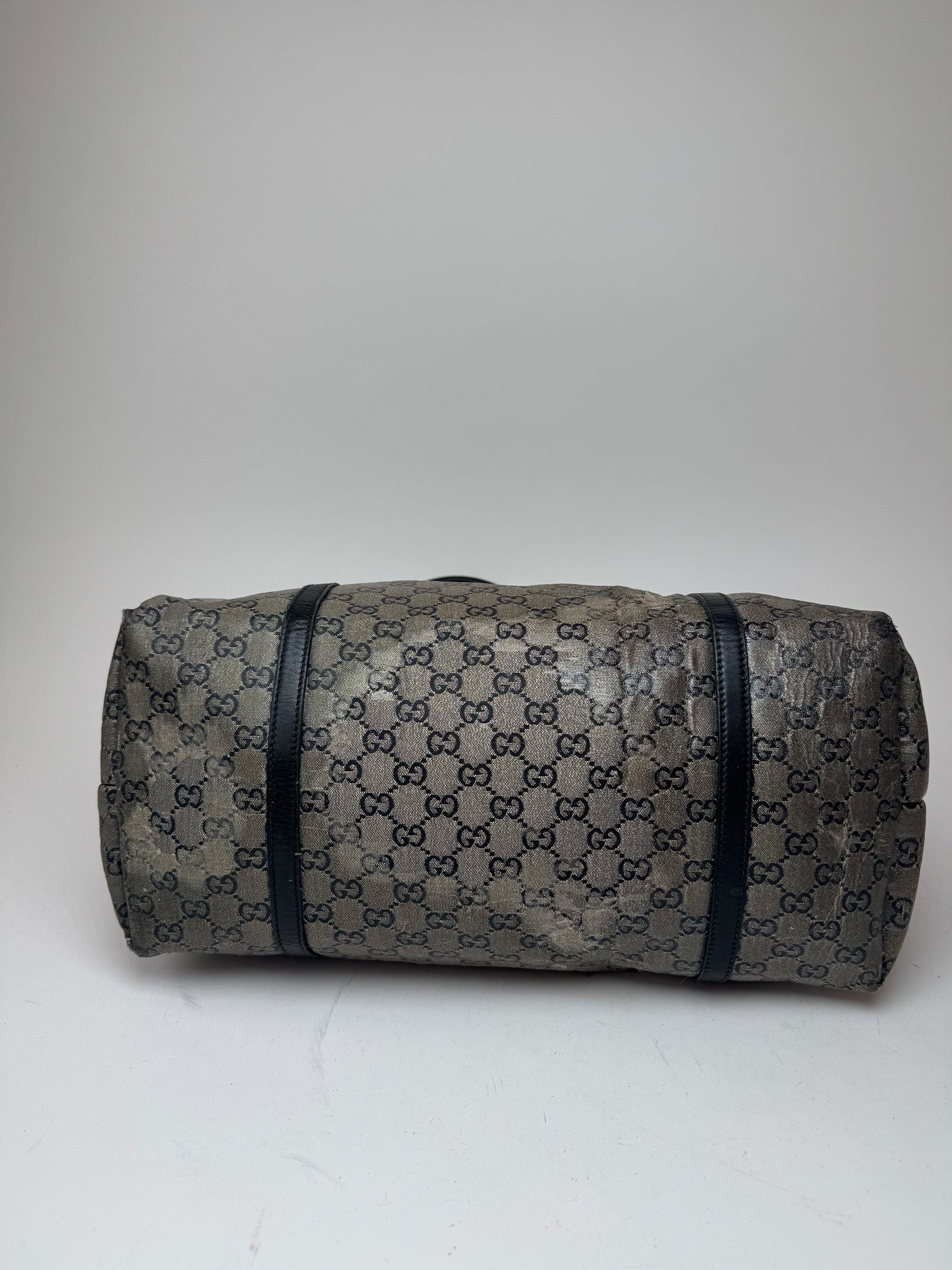 Vintage Gucci Monogram Leather Tote Bag Black Grey