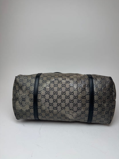 Vintage Gucci Monogram Leather Tote Bag Black Grey