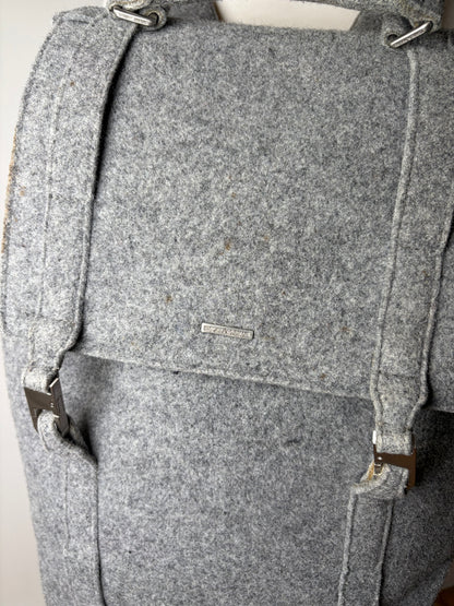 Vintage Emporio Armani Wool Felt Backpack Grey Silver Hardware