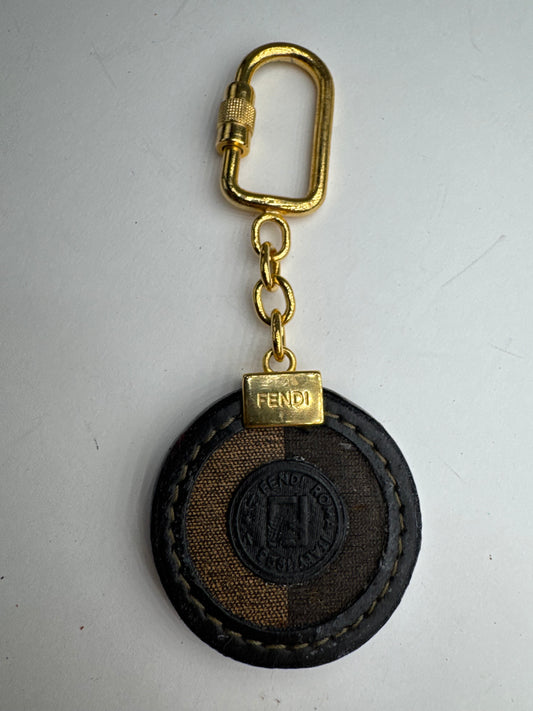 Porte-clés vintage Fendi Roma marron doré