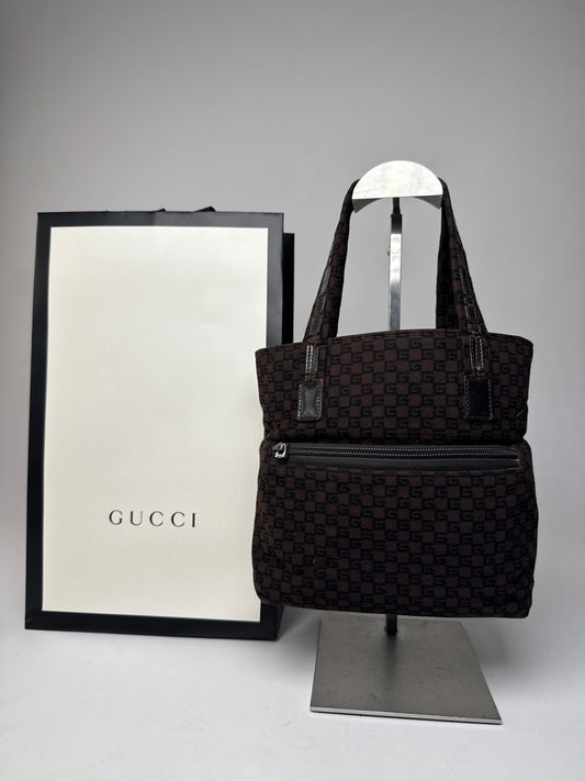 Vintage Gucci G Monogram Wool Leather Mini Tote Bag Brown