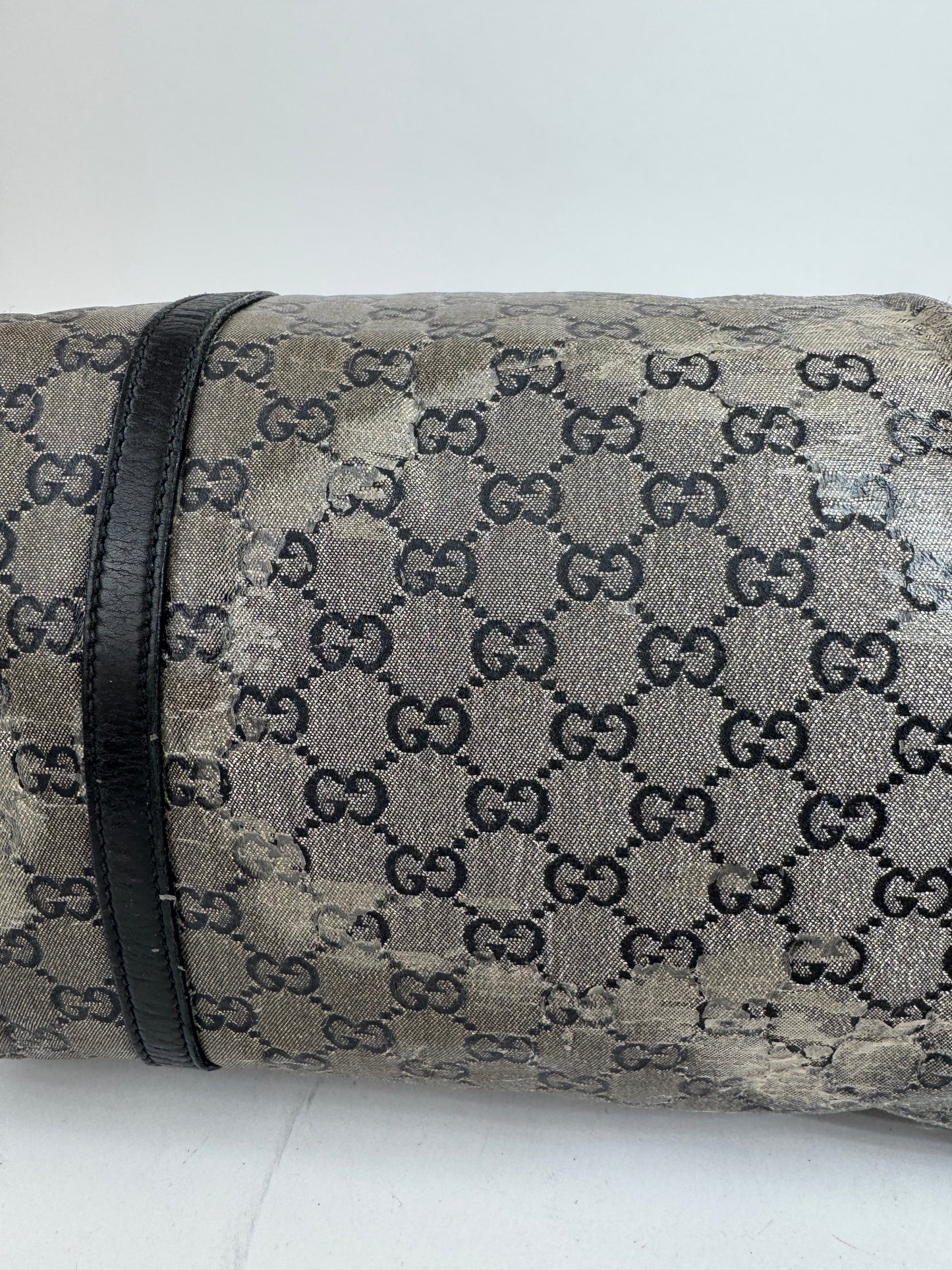 Vintage Gucci Monogram Leather Tote Bag Black Grey