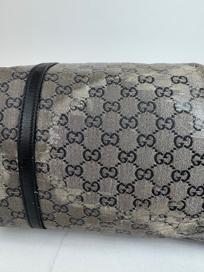 Vintage Gucci Monogram Leather Tote Bag Black Grey