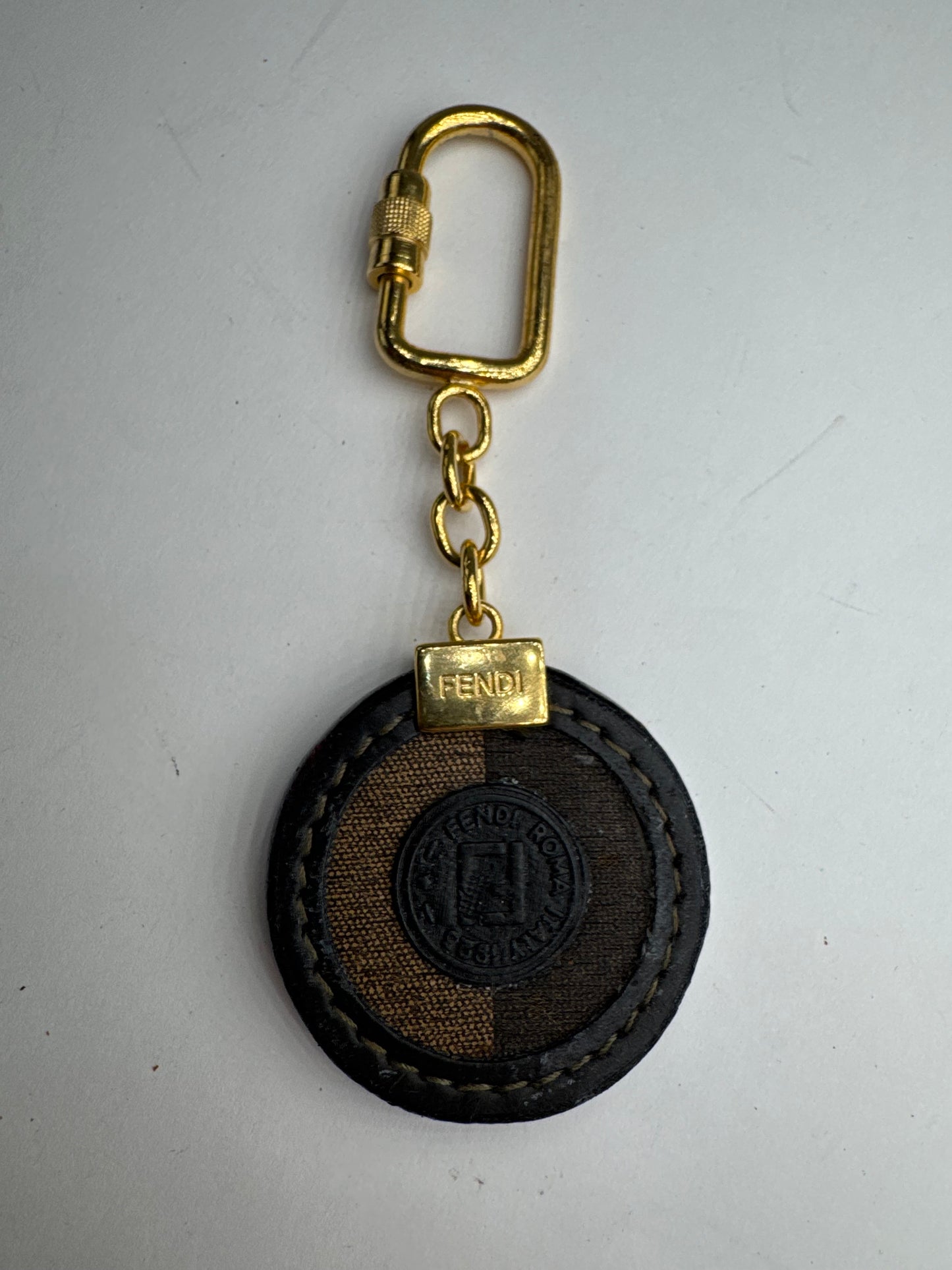 Porte-clés vintage Fendi Roma marron doré