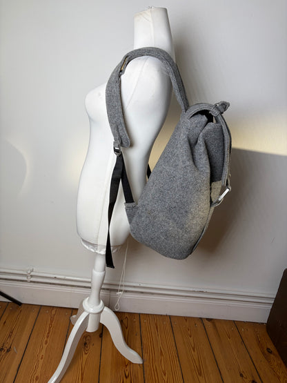 Vintage Emporio Armani Wool Felt Backpack Grey Silver Hardware