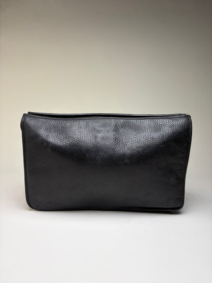 Vintage Gianni Versace Pebbled Leather Flap Clutch Black Gold