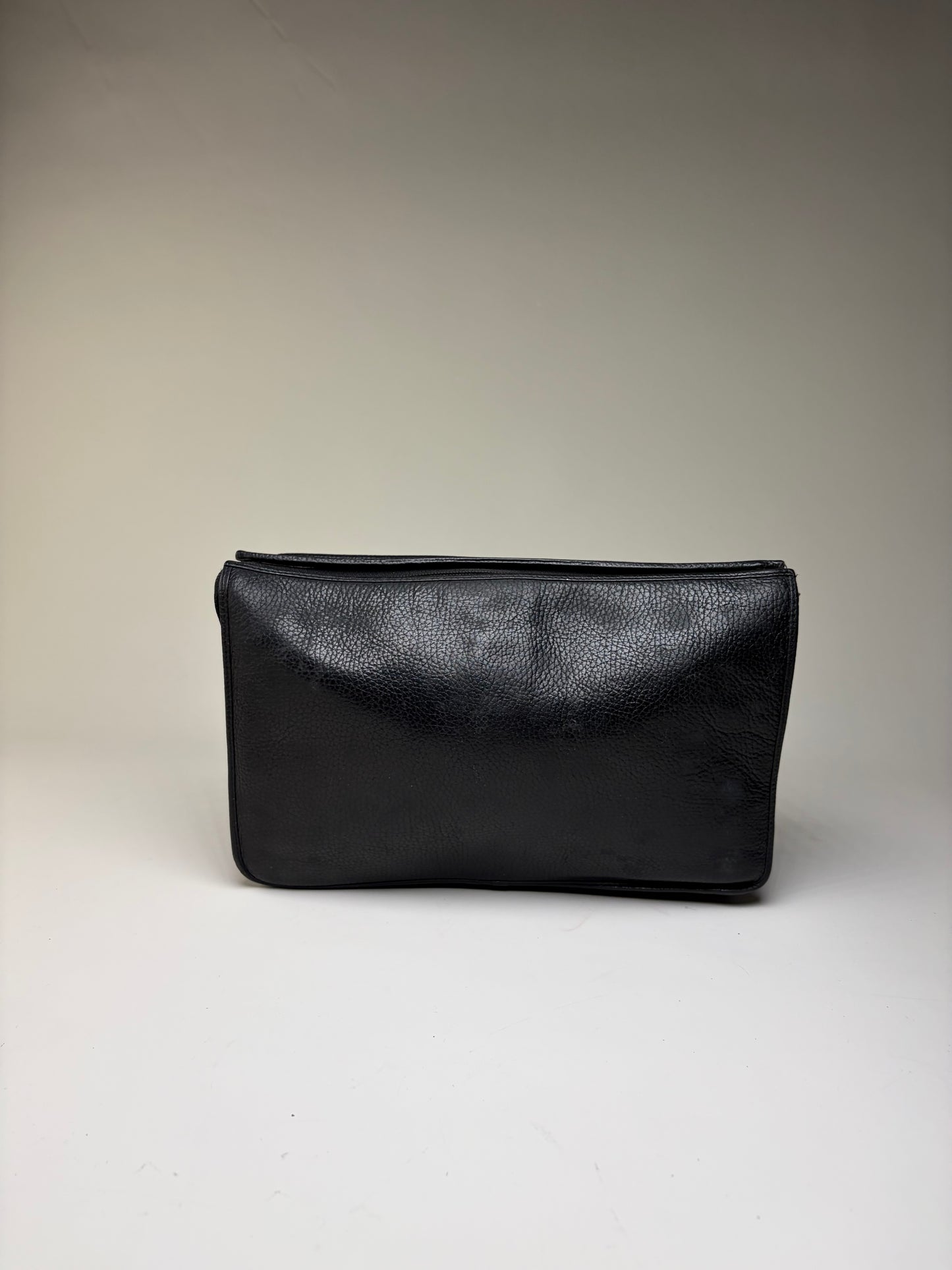 Vintage Gianni Versace Pebbled Leather Flap Clutch Black Gold