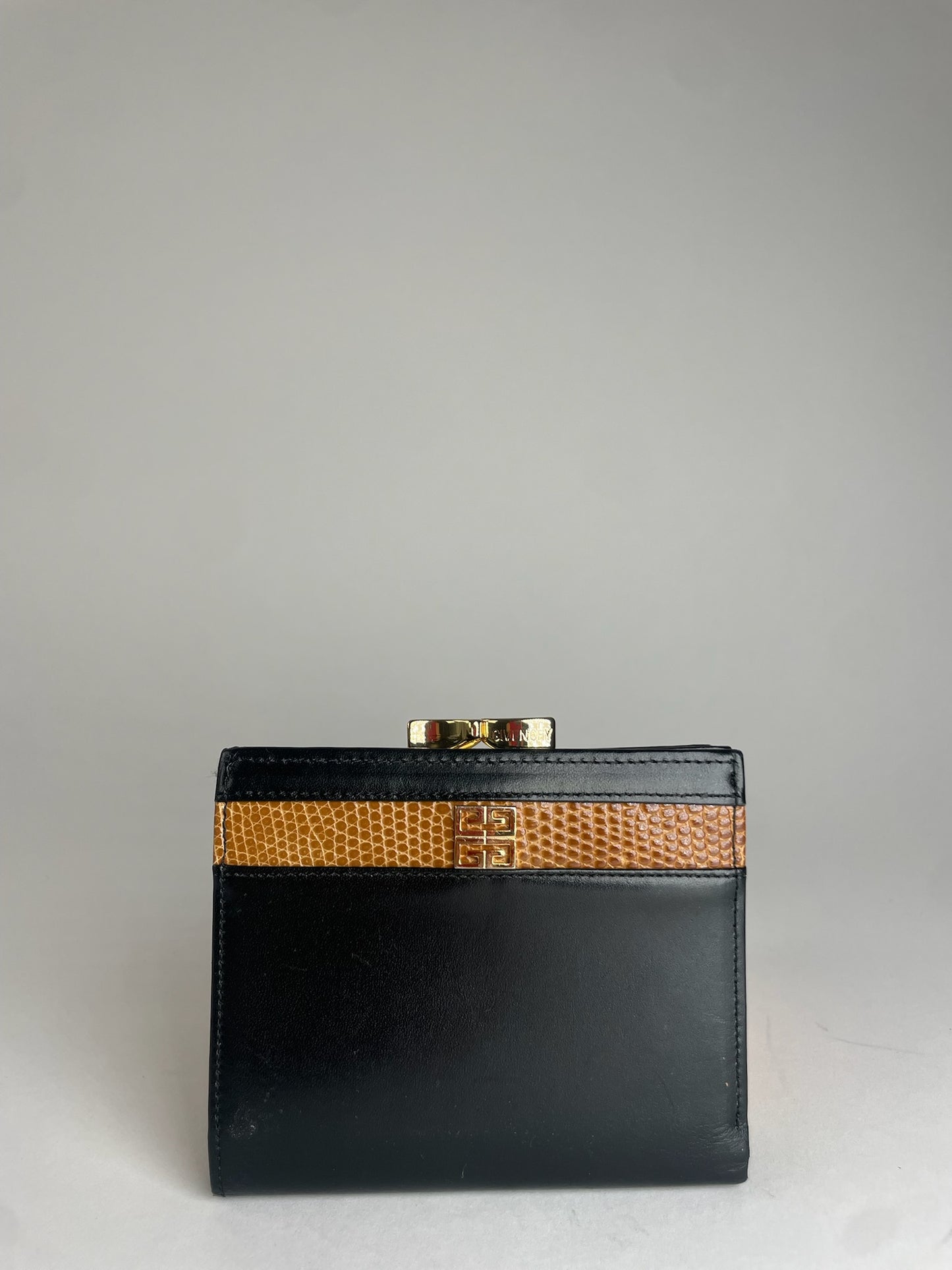 Vintage Givenchy Snake Emblossed Leather Wallet Black Brown