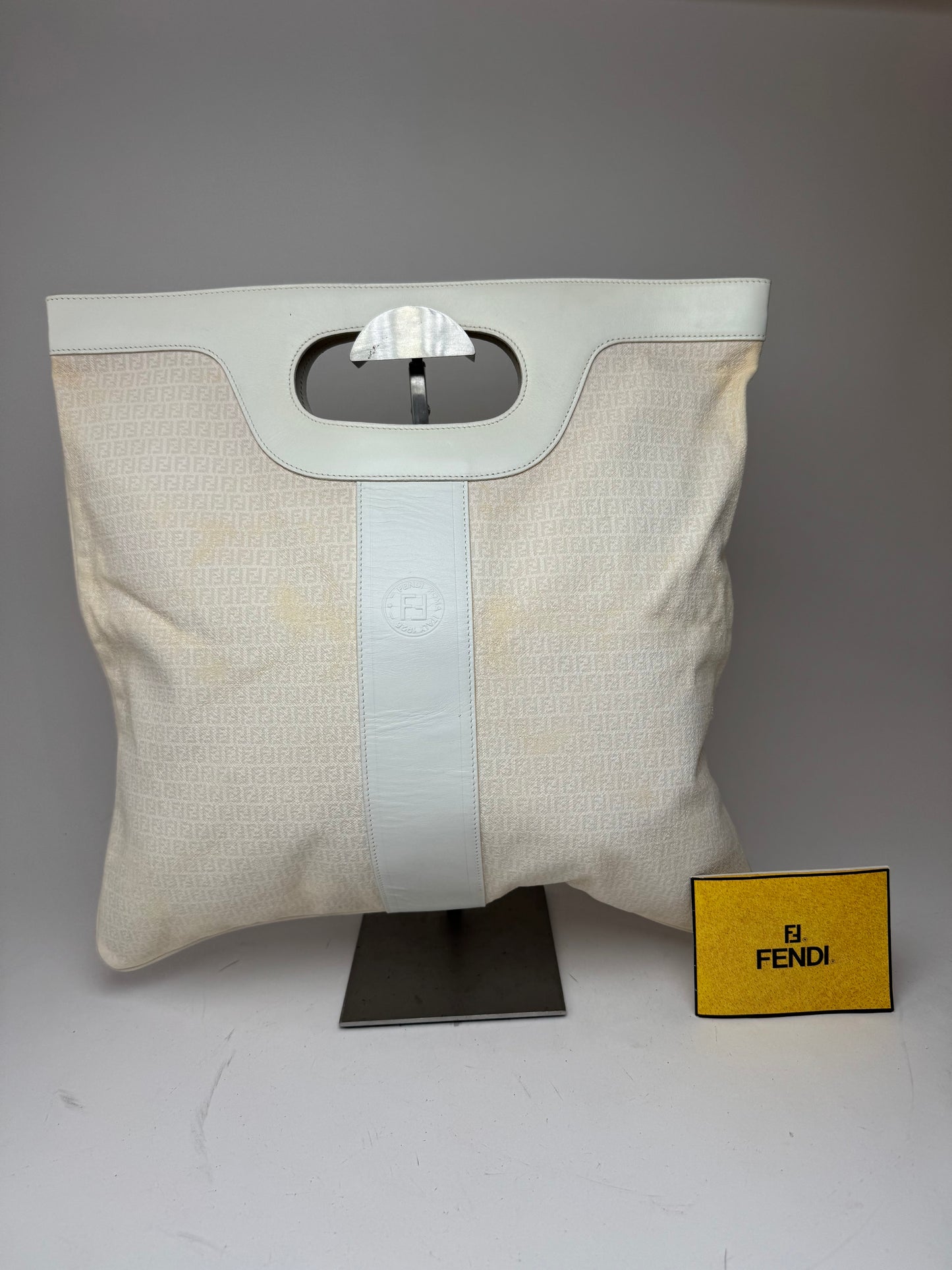 Vintage Fendi FF Monogram Leather canvas Tote Bag white