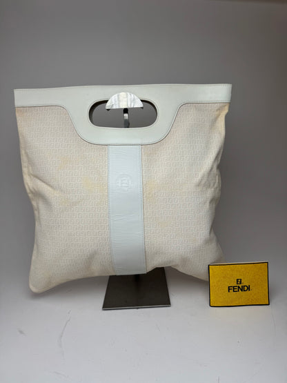 Vintage Fendi FF Monogram Leather canvas Tote Bag white