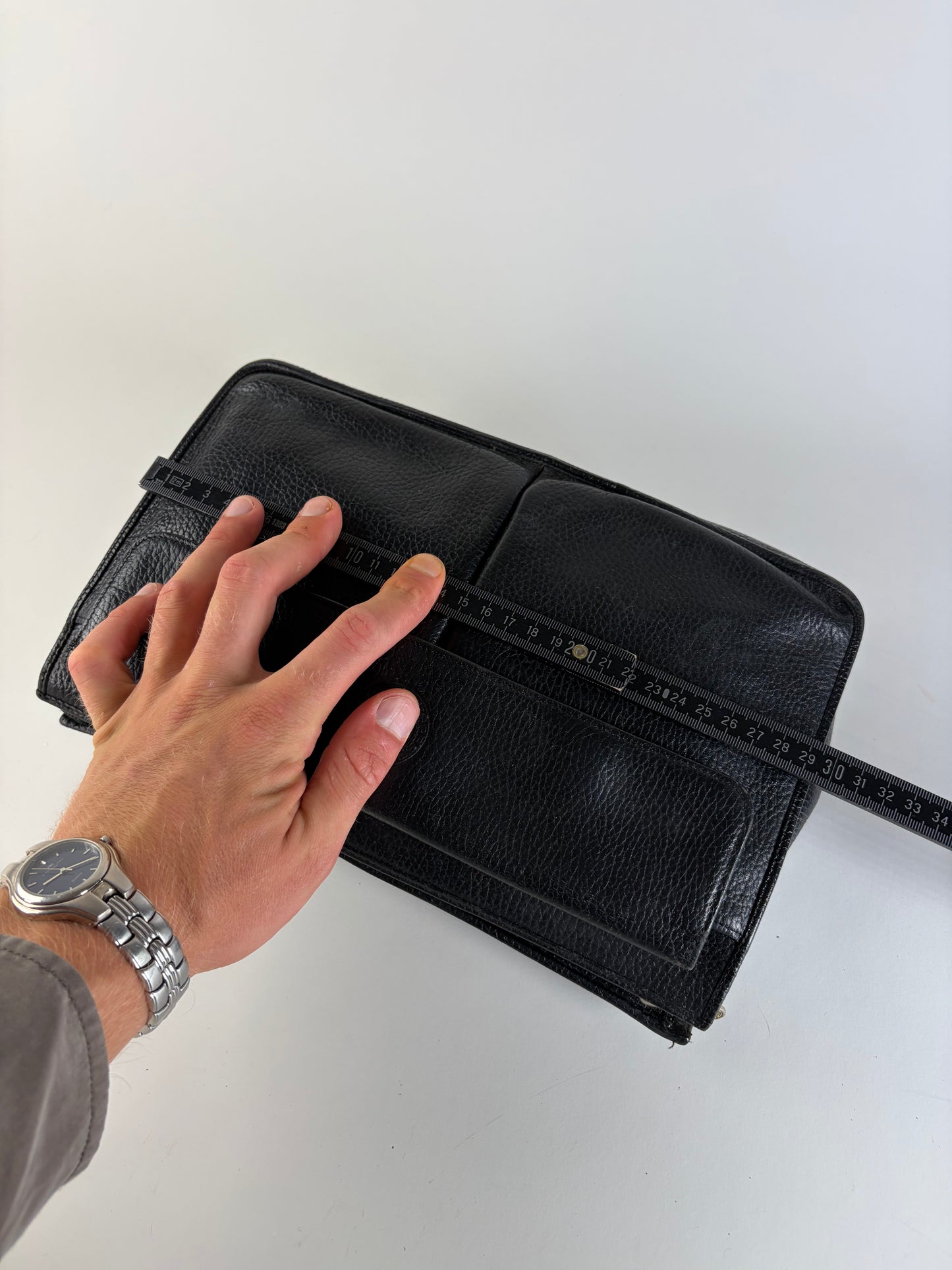 Vintage Gianni Versace Pebbled Leather Flap Clutch Black Gold