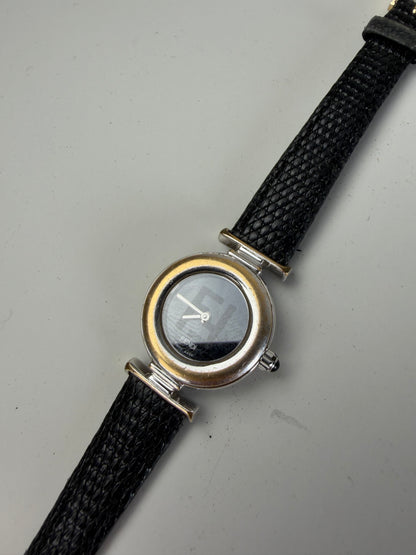 Vintage Fendi Leather Strap Stainless Steel Watch Black Silver