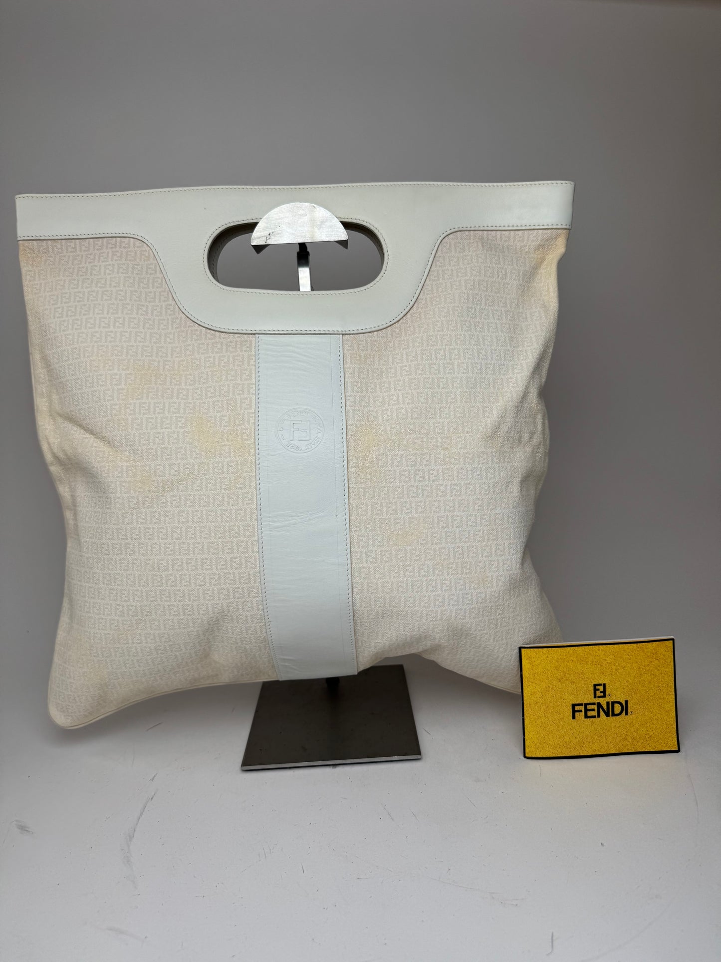 Vintage Fendi FF Monogram Leather canvas Tote Bag white