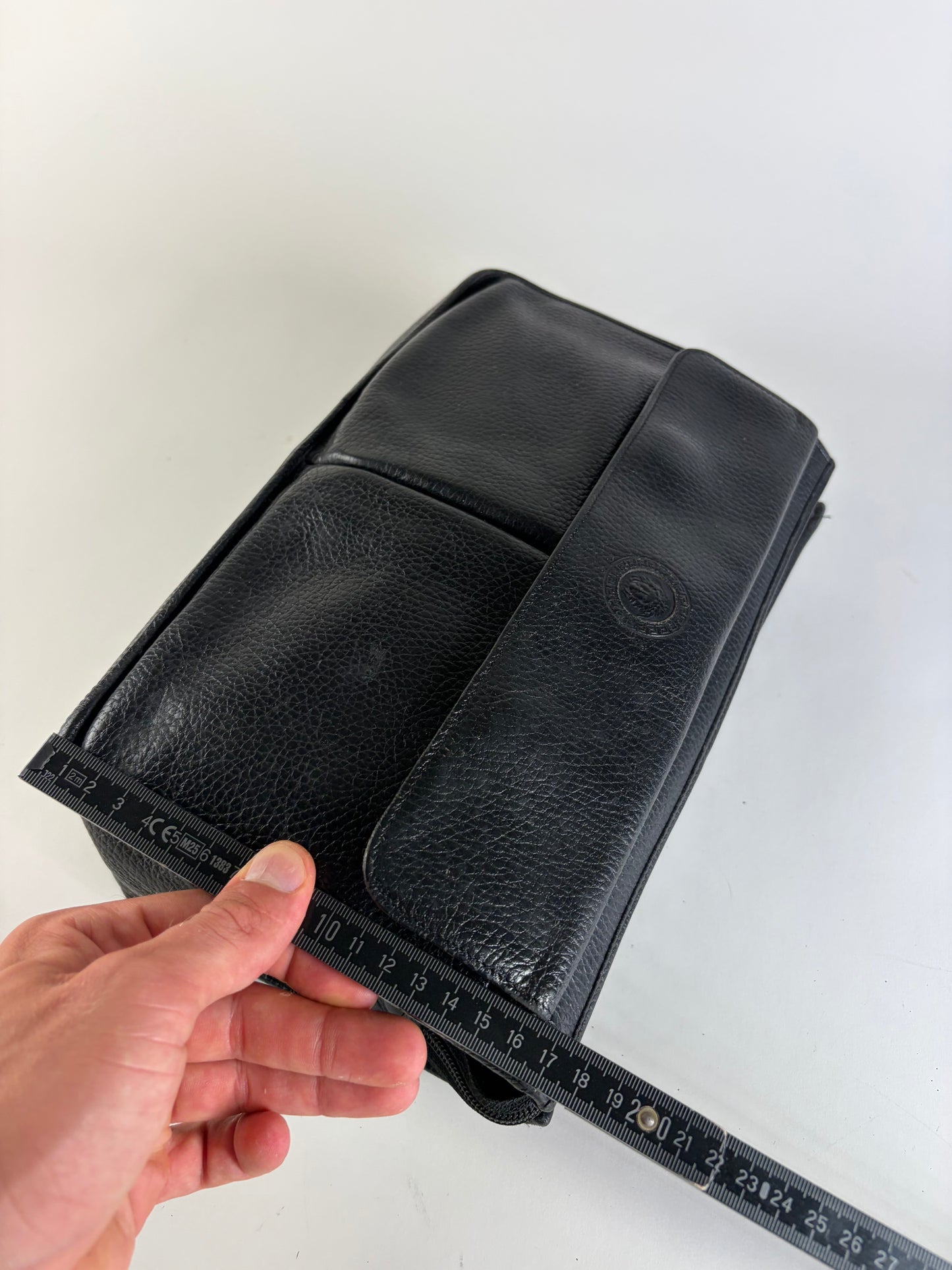 Vintage Gianni Versace Pebbled Leather Flap Clutch Black Gold