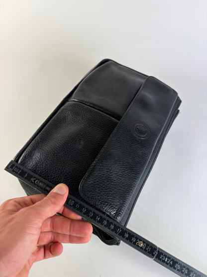 Vintage Gianni Versace Pebbled Leather Flap Clutch Black Gold