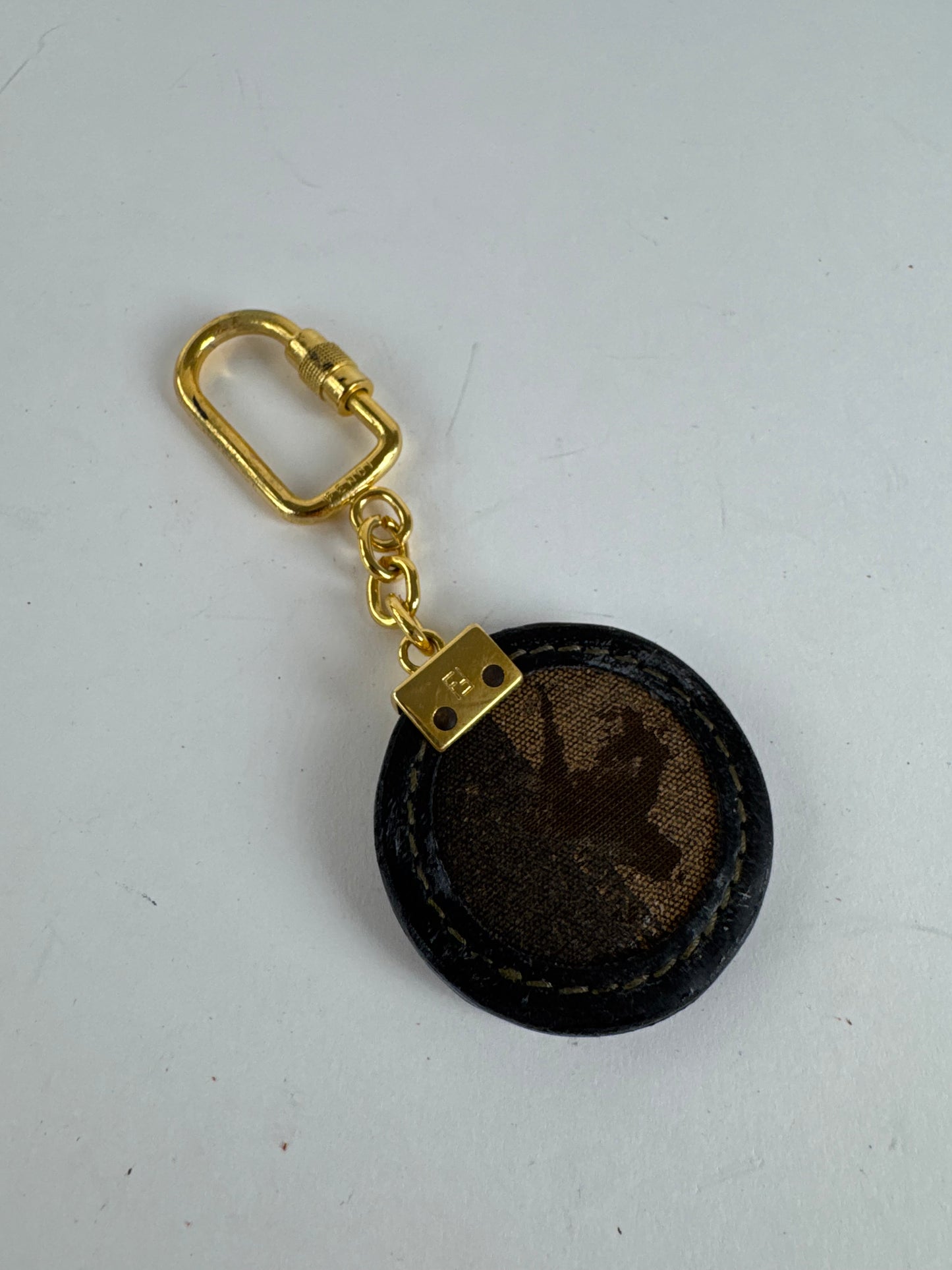 Porte-clés vintage Fendi Roma marron doré