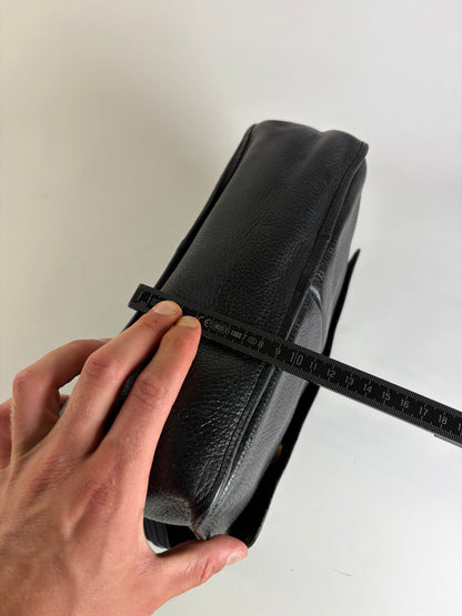 Vintage Gianni Versace Pebbled Leather Flap Clutch Black Gold