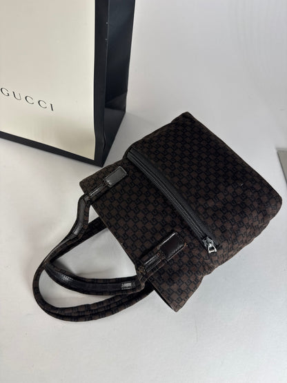 Vintage Gucci G Monogram Wool Leather Mini Tote Bag Brown