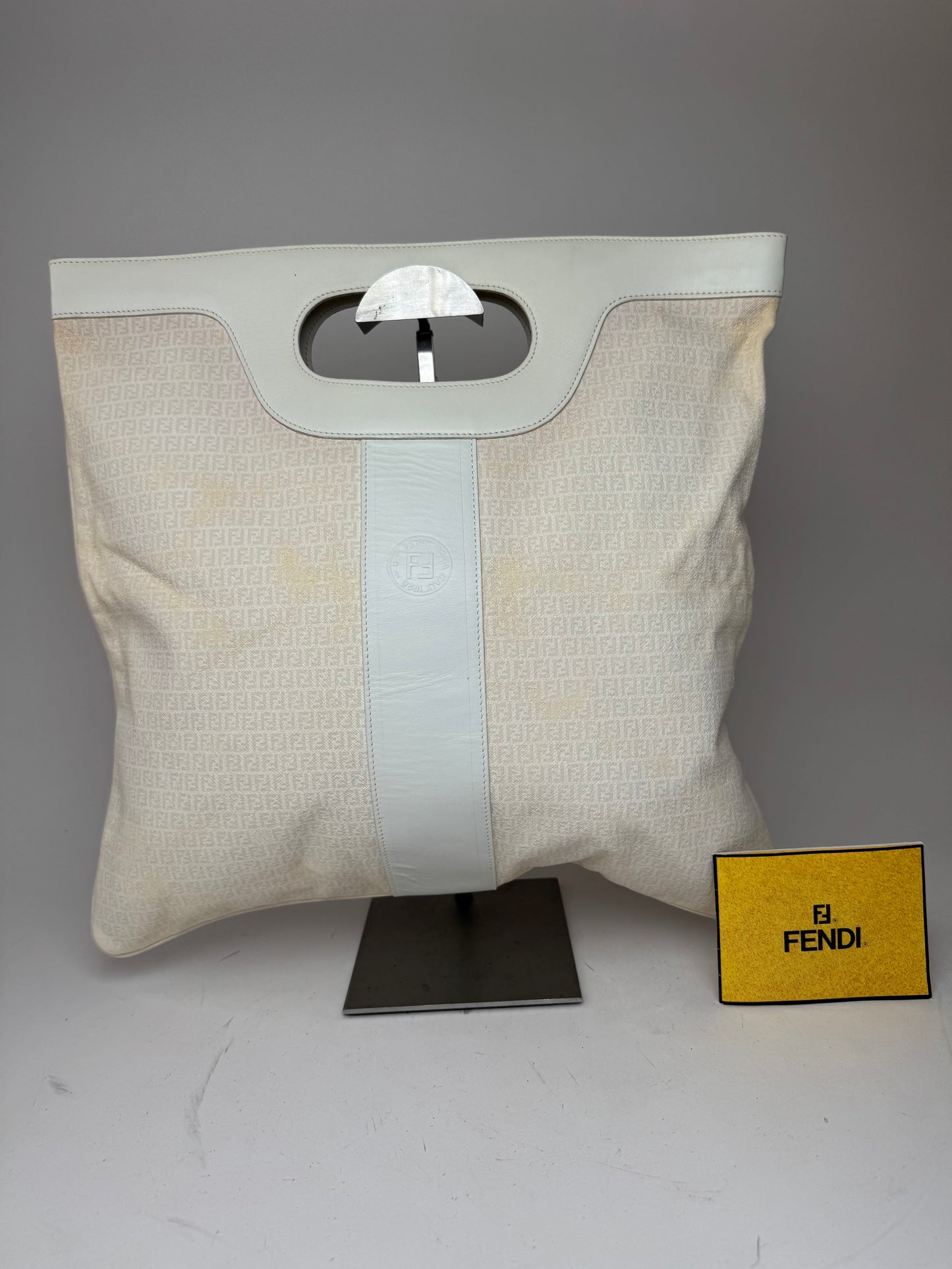 Vintage Fendi FF Monogram Leather canvas Tote Bag white