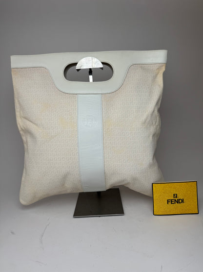 Vintage Fendi FF Monogram Leather canvas Tote Bag white