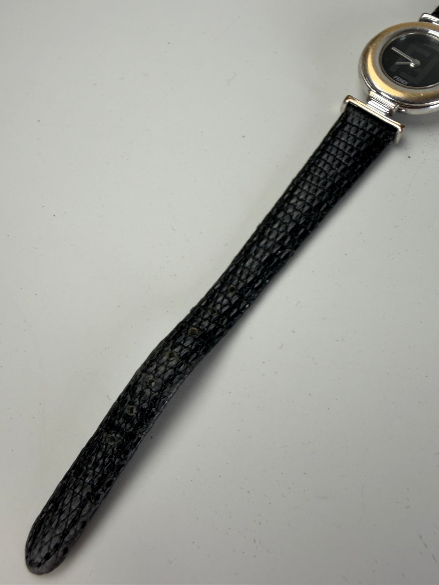 Vintage Fendi Leather Strap Stainless Steel Watch Black Silver