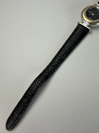 Vintage Fendi Leather Strap Stainless Steel Watch Black Silver