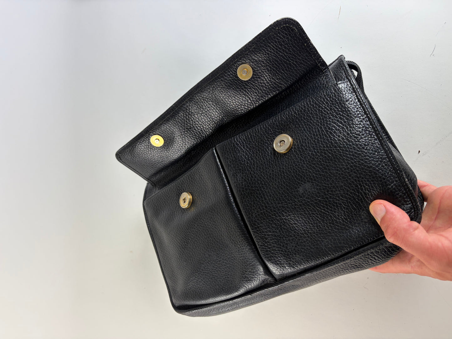 Vintage Gianni Versace Pebbled Leather Flap Clutch Black Gold