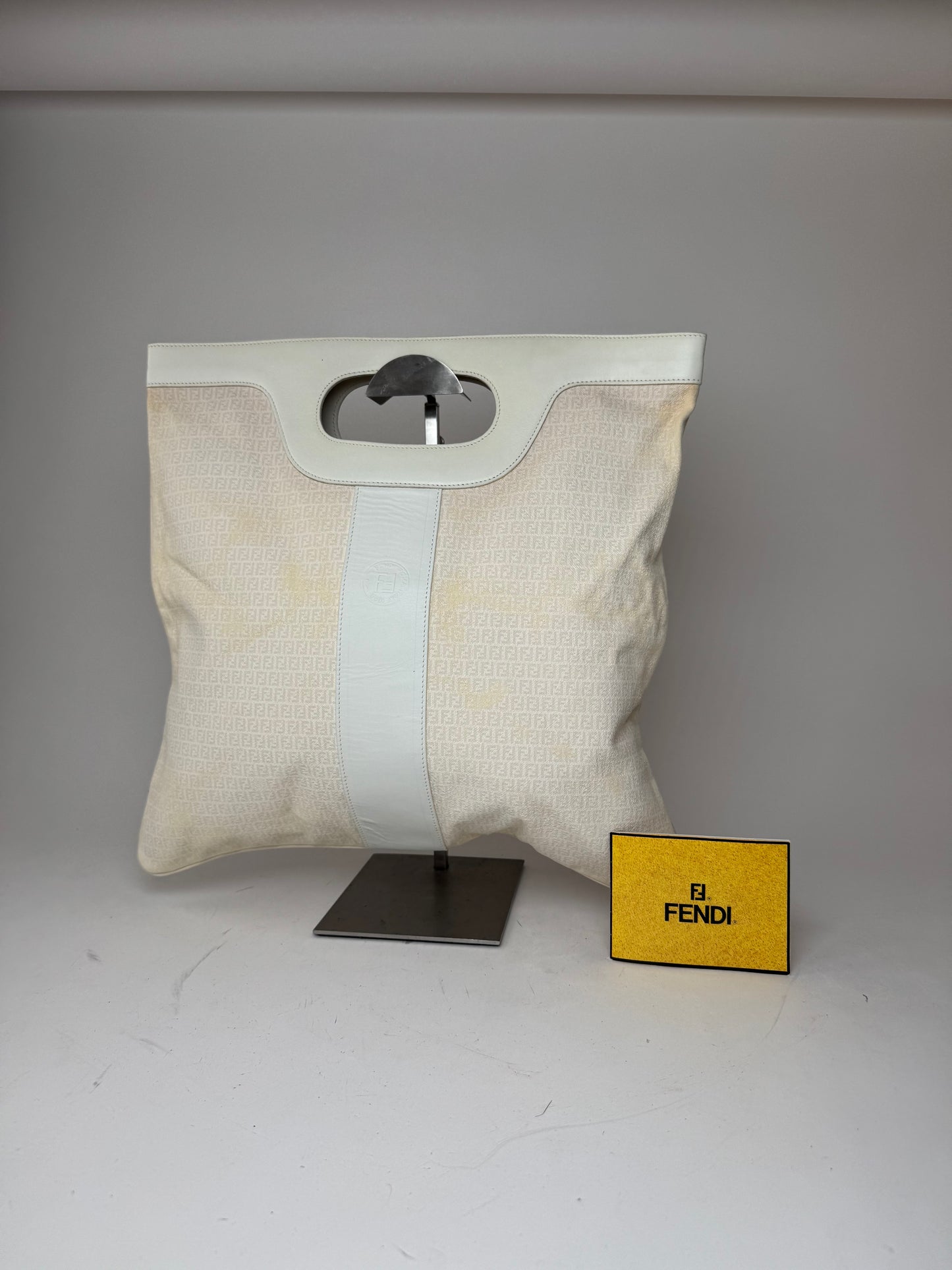 Vintage Fendi FF Monogram Leather canvas Tote Bag white