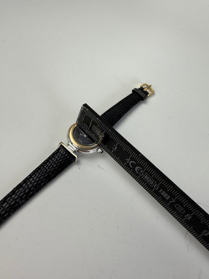 Vintage Fendi Leather Strap Stainless Steel Watch Black Silver