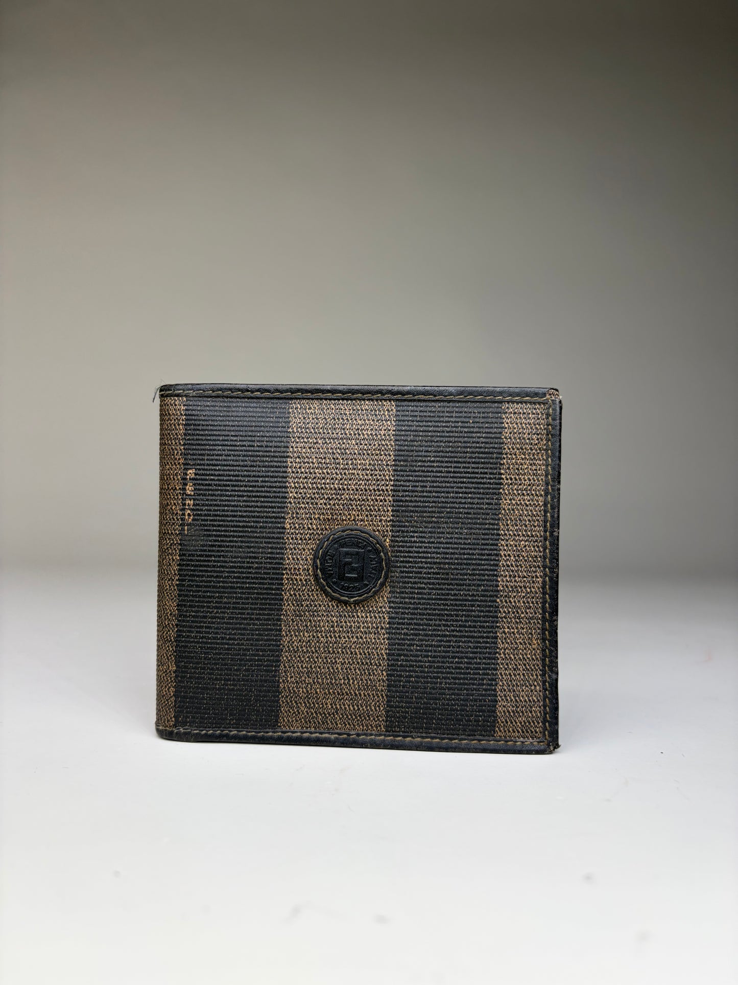 Vintage Fendi Striped Canvas Bifold Wallet Black Brown
