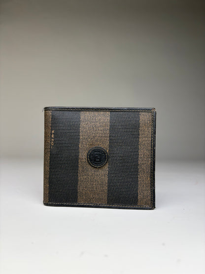 Vintage Fendi Striped Canvas Bifold Wallet Black Brown