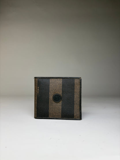 Vintage Fendi Striped Canvas Bifold Wallet Black Brown