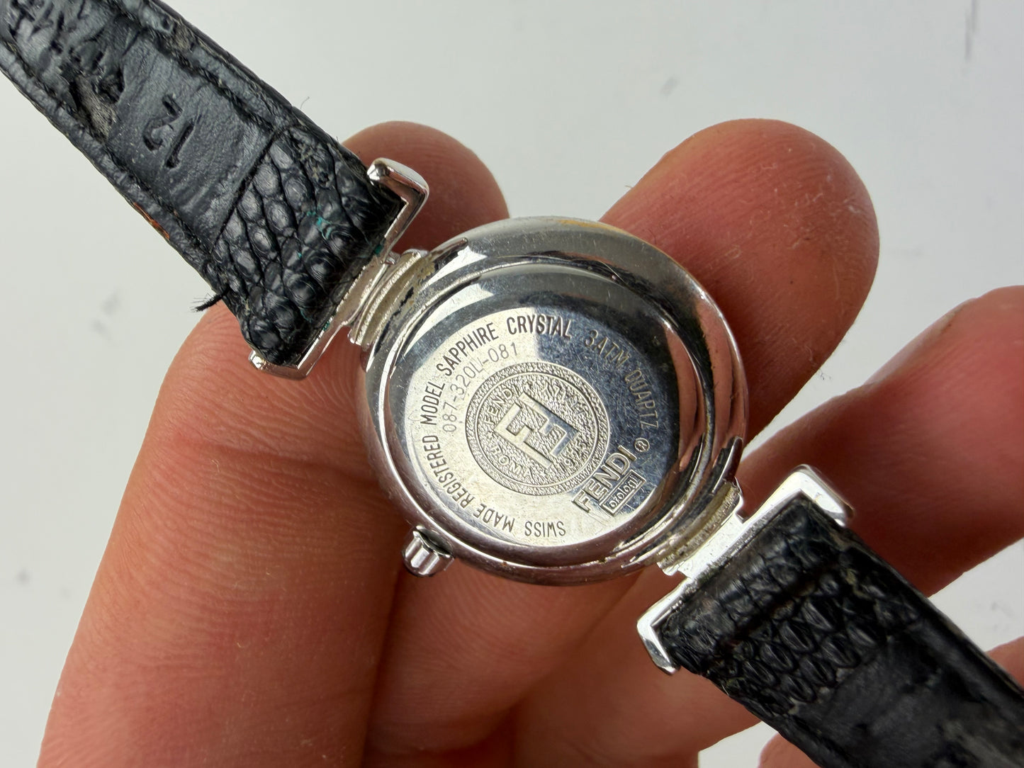 Vintage Fendi Leather Strap Stainless Steel Watch Black Silver