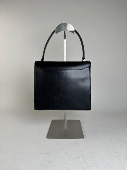 Vintage Courreges Structured Leather Handbag Black Silver