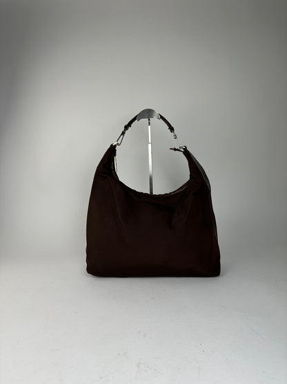 Vintage Gucci Fabric Shoulder Bag Brown